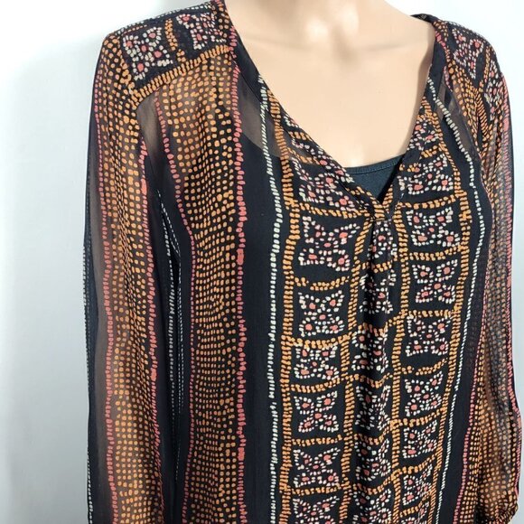 Lucky Brand Women's Sheer Aztec/Art Deco/Boho Flowy Blouse in a Size L - Picture 2 of 9